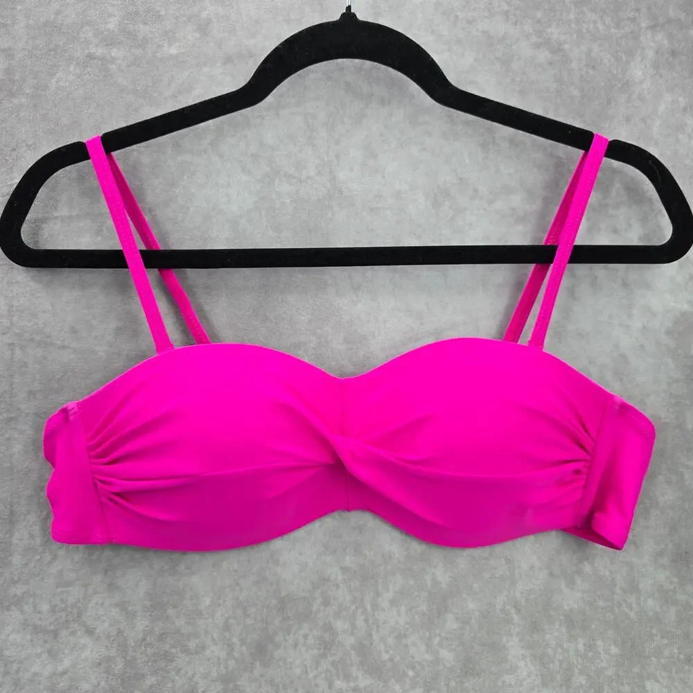 Pink White Crisscross Padded Adjustable Clasp Bikini Top Swimwear‎ Large